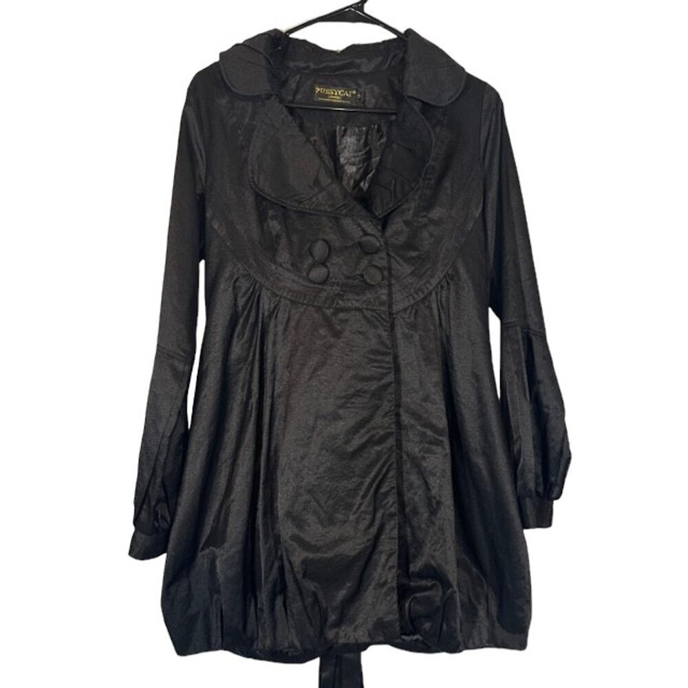 Pussycat London Black Cotton Blend Collared Retro Belted Jacket Women Sz M